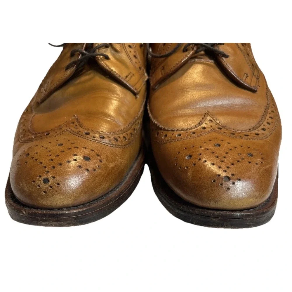 Polo Ralph Lauren Sanderson Tan Leather‎ Wingtip Dress Shoes Sz 9D Retail: $525